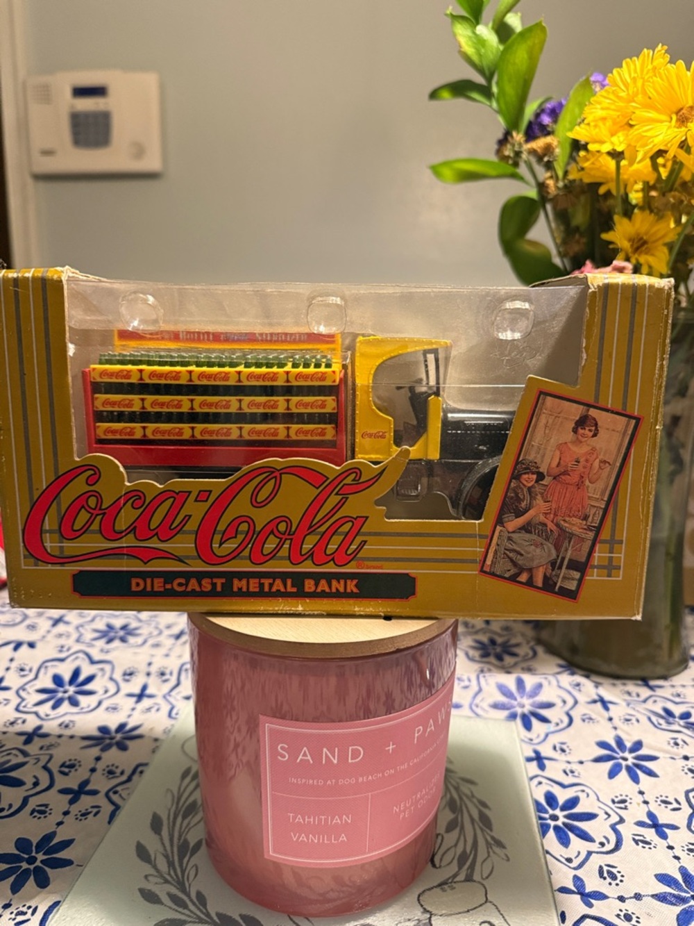 Coca-Cola Yellow Die-Cast Metal Bank Truck with Red Logo